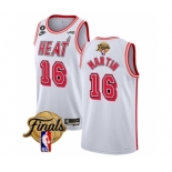 Men's Miami Heat #16 Caleb Martin White 2023 Finals Classic Edition With NO.6 Patch Stitched Basketball Jersey