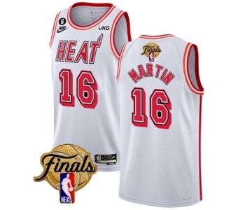 Men's Miami Heat #16 Caleb Martin White 2023 Finals Classic Edition With NO.6 Patch Stitched Basketball Jersey