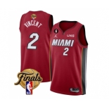 Men's Miami Heat #2 Gabe Vincent Red 2023 Finals Statement Edition With NO.6 Patch Stitched Basketball Jersey