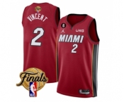 Men's Miami Heat #2 Gabe Vincent Red 2023 Finals Statement Edition With NO.6 Patch Stitched Basketball Jersey