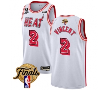 Men's Miami Heat #2 Gabe Vincent White 2023 Finals Classic Edition With NO.6 Patch Stitched Basketball Jersey