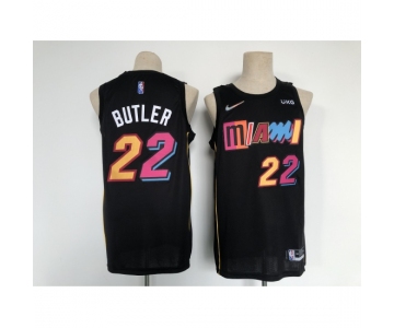 Men's Miami Heat 2021-22 City Edition #22 Jimmy Butler Black Stitched Basketball Jersey