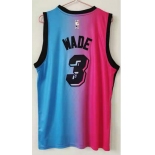 Men's Miami Heat #3 Dwyane Wade Authentic Blue Red Basketball Jersey  2020-2021 City Edition