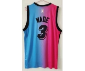 Men's Miami Heat #3 Dwyane Wade Authentic Blue Red Basketball Jersey  2020-2021 City Edition