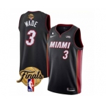 Men's Miami Heat #3 Dwyane Wade Black 2023 Finals Icon Edition With NO.6 Patch Stitched Basketball Jersey