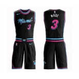 Men's Miami Heat #3 Dwyane Wade Swingman Black Basketball Suit Jersey - City Edition