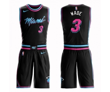 Men's Miami Heat #3 Dwyane Wade Swingman Black Basketball Suit Jersey - City Edition