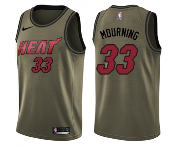 Men's Miami Heat #33 Alonzo Mourning Swingman Green Salute to Service Basketball Jersey