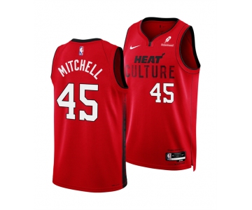 Men's Miami Heat #45 Davion Mitchell Red 2025 City Edition Stitched Basketball Jersey