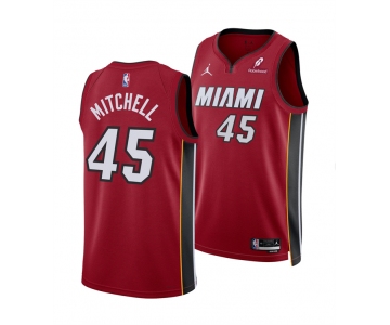 Men's Miami Heat #45 Davion Mitchell Red 2025 Statement Edition Swingman Stitched Basketball Jersey