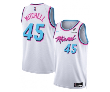 Men's Miami Heat #45 Davion Mitchell White 2025 City Edition Stitched Basketball Jersey