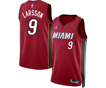 Men's Miami Heat #9 Pelle Larsson Red 2024 Draft Statement Edition Stitched Basketball Jersey