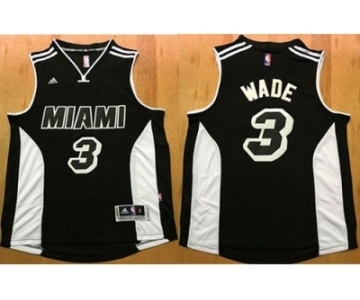 Miami Heat #3 Dwyane Wade Black White Stitched NBA Jersey