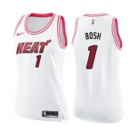 Women's Nike Miami Heat #1 Chris Bosh Swingman White Pink Fashion NBA Jersey