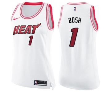 Women's Nike Miami Heat #1 Chris Bosh Swingman White Pink Fashion NBA Jersey