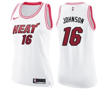 Women's Nike Miami Heat #16 James Johnson Swingman White Pink Fashion NBA Jersey