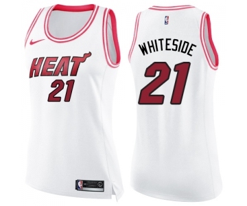 Women's Nike Miami Heat #21 Hassan Whiteside Swingman White Pink Fashion NBA Jersey