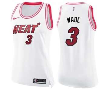 Women's Nike Miami Heat #3 Dwyane Wade Swingman White Pink Fashion NBA Jersey