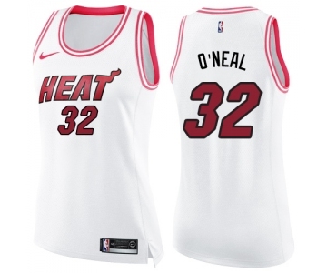 Women's Nike Miami Heat #32 Shaquille O'Neal Swingman White Pink Fashion NBA Jersey