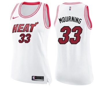 Women's Nike Miami Heat #33 Alonzo Mourning Swingman White Pink Fashion NBA Jersey