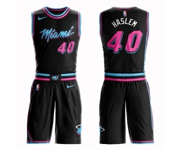 Youth Miami Heat #40 Udonis Haslem Swingman Black Basketball Suit Jersey - City Edition