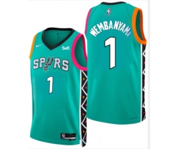 Men' San Antonio Spurs #1 Victor Wembanyama Teal 2022 City Edition Swingman Stitched Jersey