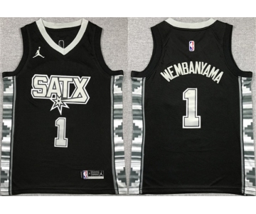 Men's San Antonio Spurs #1 Victor Wembanyama Black Statement Edition Stitched Jersey