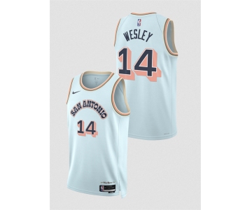 Men's San Antonio Spurs #14 Blake Wesley Light Blue 2024-25 City Edition Stitched Basketball Jersey