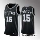 Men's San Antonio Spurs #15 Jamaree Bouyea Black Icon Edition Stitched Basketball Jersey