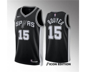 Men's San Antonio Spurs #15 Jamaree Bouyea Black Icon Edition Stitched Basketball Jersey