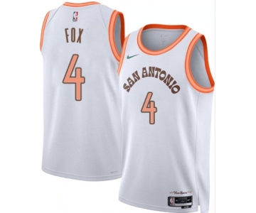 Men's San Antonio Spurs #4 DeAaron Fox White 2023-24 City Edition Stitched Basketball Jersey