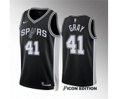 Men's San Antonio Spurs #41 Raiquan Gray Black 2022-23 Icon Edition Stitched Basketball Jersey