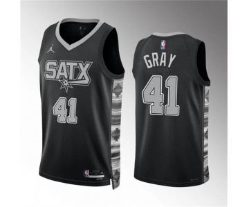 Men's San Antonio Spurs #41 Raiquan Gray Black Statement Edition Stitched Basketball Jersey