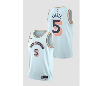 Men's San Antonio Spurs #5 Stephon Castle Light Blue 2024-25 City Edition Stitched Basketball Jersey