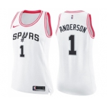 Women's Nike San Antonio Spurs #1 Kyle Anderson Swingman White Pink Fashion NBA Jersey