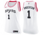 Women's Nike San Antonio Spurs #1 Kyle Anderson Swingman White Pink Fashion NBA Jersey