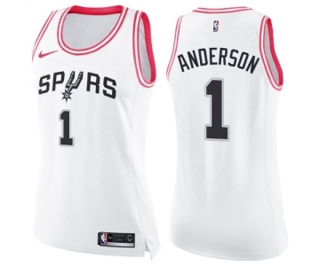 Women's Nike San Antonio Spurs #1 Kyle Anderson Swingman White Pink Fashion NBA Jersey