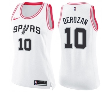 Women's Nike San Antonio Spurs #10 DeMar DeRozan Swingman White Pink Fashion NBA Jersey