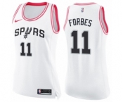 Women's Nike San Antonio Spurs #11 Bryn Forbes Swingman White Pink Fashion NBA Jersey