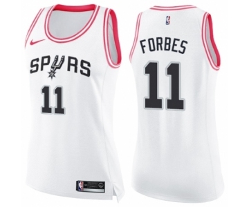 Women's Nike San Antonio Spurs #11 Bryn Forbes Swingman White Pink Fashion NBA Jersey