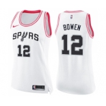 Women's Nike San Antonio Spurs #12 Bruce Bowen Swingman White Pink Fashion NBA Jersey