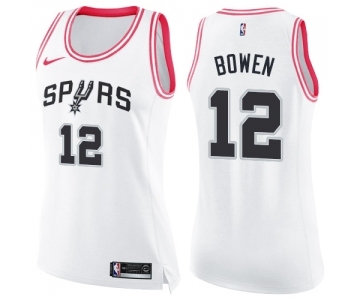 Women's Nike San Antonio Spurs #12 Bruce Bowen Swingman White Pink Fashion NBA Jersey