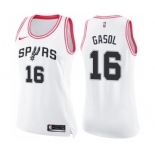 Women's Nike San Antonio Spurs #16 Pau Gasol Swingman White Pink Fashion NBA Jersey