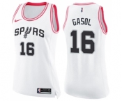 Women's Nike San Antonio Spurs #16 Pau Gasol Swingman White Pink Fashion NBA Jersey