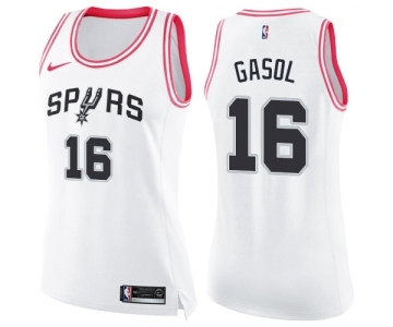 Women's Nike San Antonio Spurs #16 Pau Gasol Swingman White Pink Fashion NBA Jersey