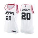 Women's Nike San Antonio Spurs #20 Manu Ginobili Swingman White Pink Fashion NBA Jersey