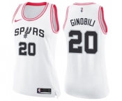 Women's Nike San Antonio Spurs #20 Manu Ginobili Swingman White Pink Fashion NBA Jersey