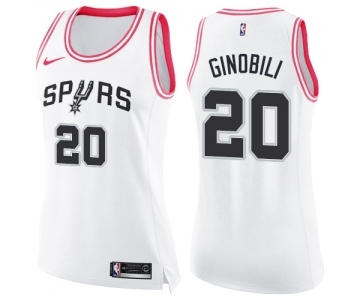 Women's Nike San Antonio Spurs #20 Manu Ginobili Swingman White Pink Fashion NBA Jersey