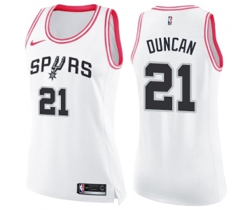 Women's Nike San Antonio Spurs #21 Tim Duncan Swingman White Pink Fashion NBA Jersey