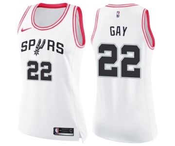 Women's Nike San Antonio Spurs #22 Rudy Gay Swingman White Pink Fashion NBA Jersey